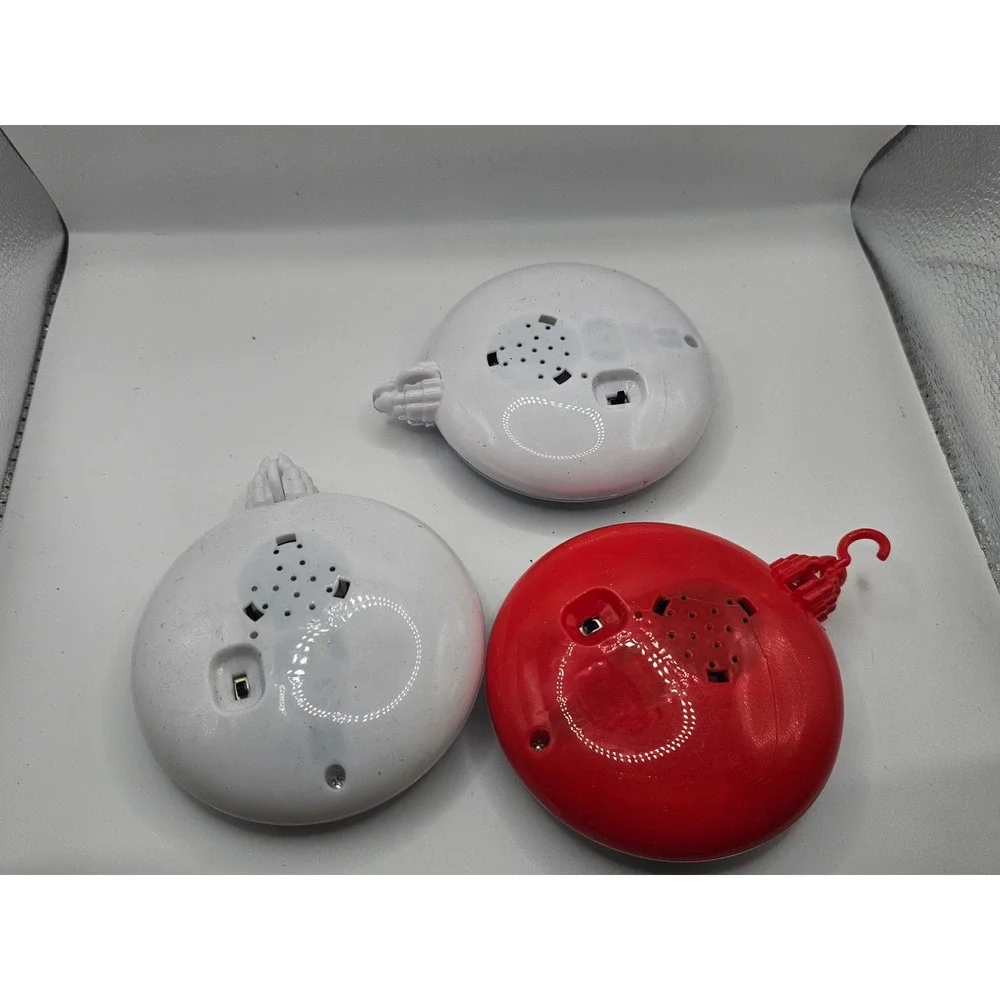 Set of 3 Christmas Ornaments Santa Snowman Penguin Light Up Sound Holiday Decor